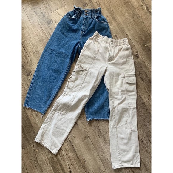 Full Tilt Denim - Full Tilt Smock Waist Cargo Pants Ecru Sz S Oak + Fort Paperbag Elastic High